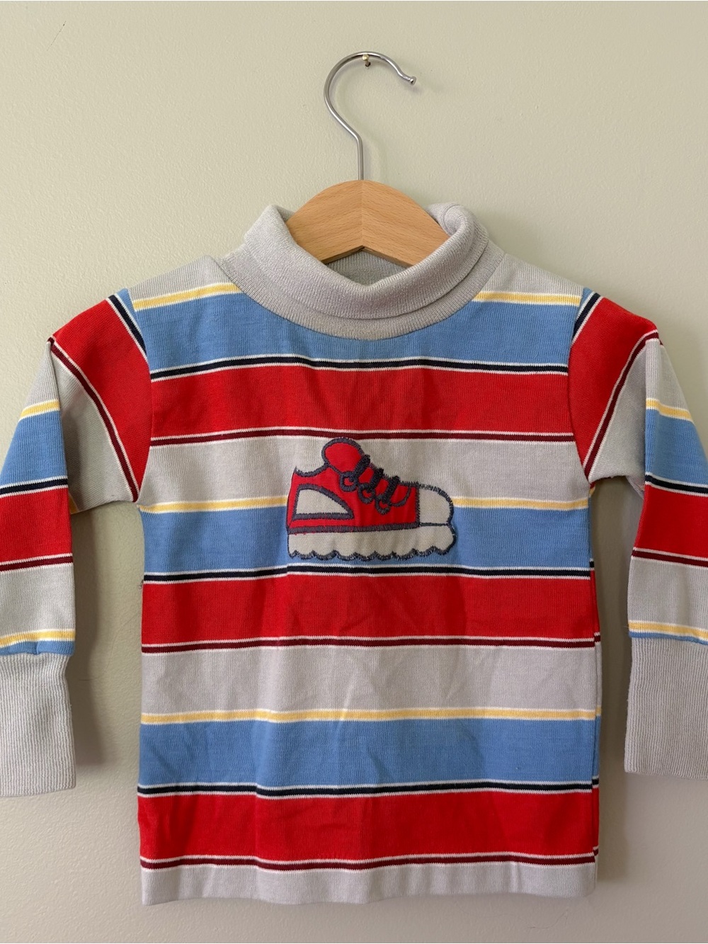 VTG healthtex Kids Striped Turtleneck Sweater with Red Sneaker Patch